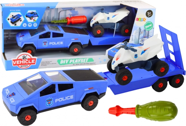 Politilegesæt til børn: bil med quad og trailer DIY, blå
