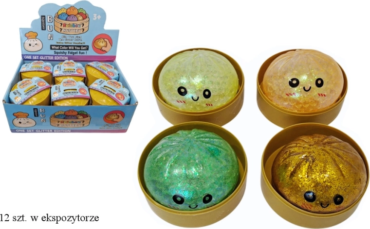 Antistress-squishy dumpling med glimmer