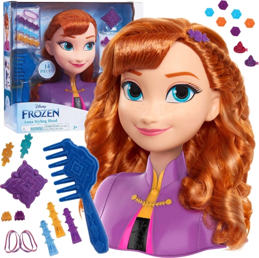 Disney Frost frisørhoved med prinsesse Anna og tilbehør