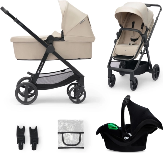 Kinderkraft Newly 3-i-1 klapvogn Sand Beige + autostol Mink Pro i-Size
