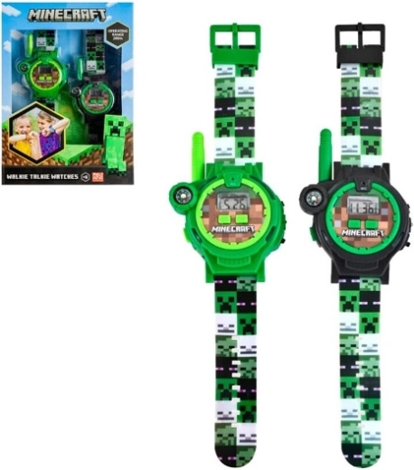 Minecraft-børneure med walkie-talkie (sæt med 2 stk.) med LED-lommelygte og kompas