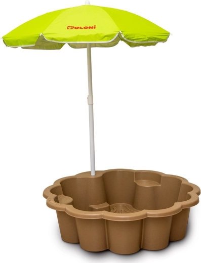 Sandkasse Blomst EKO brun med parasol