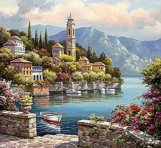 Diamantmaling Italienske kyst 30 × 40 cm
