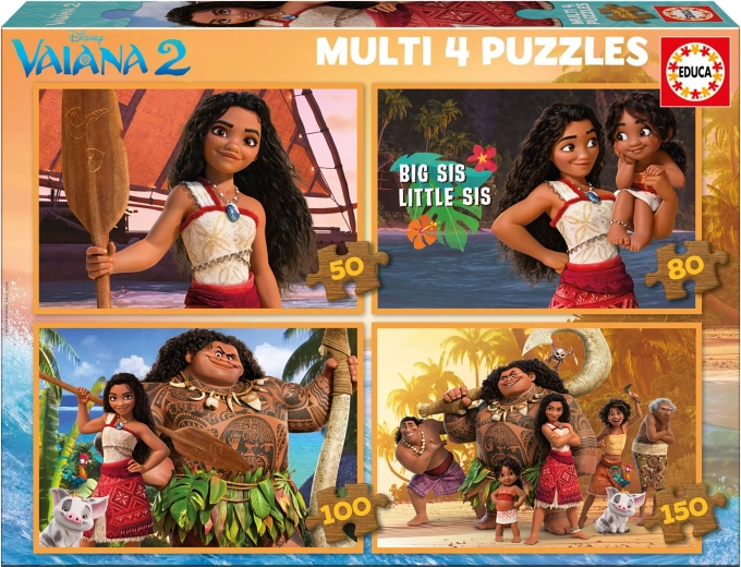 EDUCA Puslespil Vaiana 2, 4-i-1 (50, 80, 100, 150 brikker)