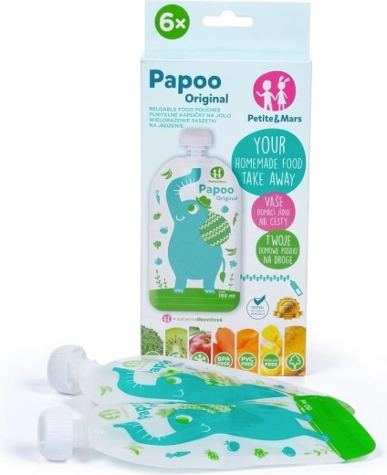 Petite&Mars genanvendelige madposer Papoo elefant 150 ml (6 stk.)
