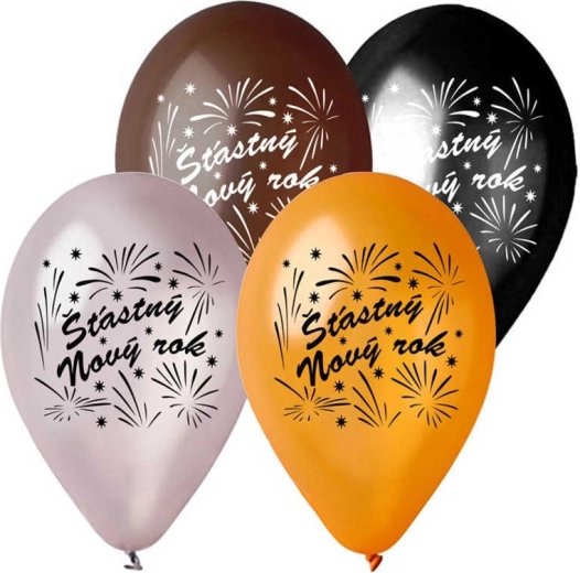 Gemar metallisk latexballon „Godt nytår“ 28 cm - 1 stk.