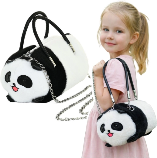 Børneplyssetaske Panda med kæde 20 cm