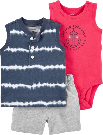 Carter’s 3-delt sommersæt til drenge – ærmeløs body, ærmeløs T-shirt og shorts, blå (str. 62 / 3 mdr.)