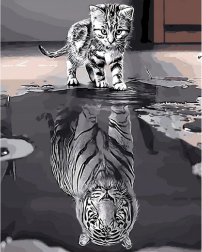 Diamantbroderi (diamond painting) spejlbillede – killing og tiger - 1 stk.