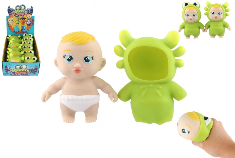Anti-stress klembar silikonelegetøj – baby i dyrekostume 14 cm