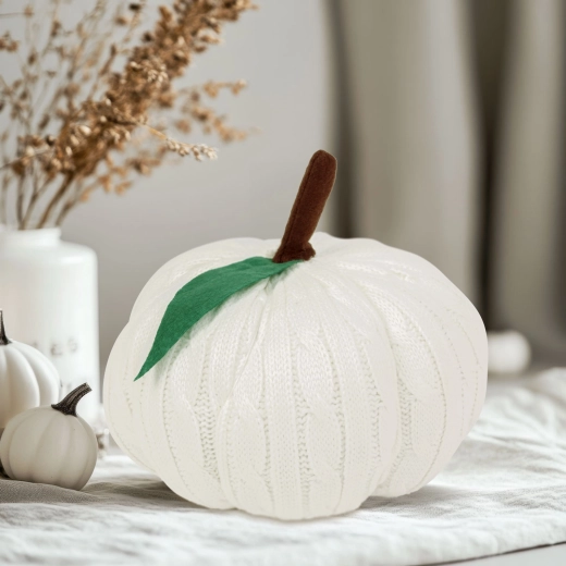 Halloween-tekstildekoration græskar hvid 20 cm