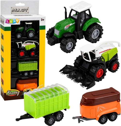 Sæt med landbrugskøretøjer 1:68 (4 stk.) – traktor, finsnitter og trailere