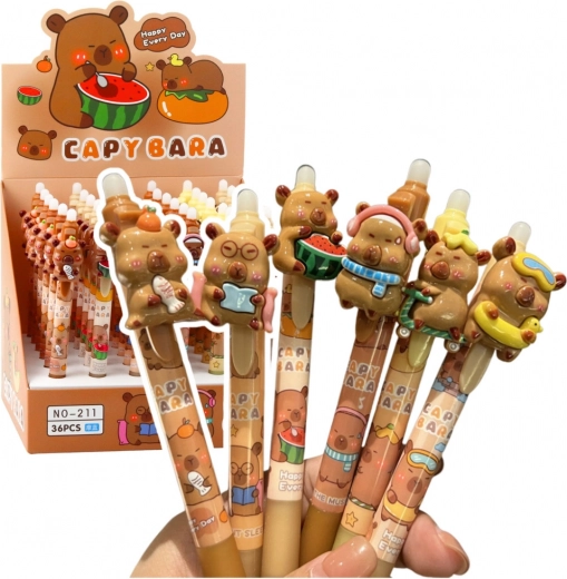 Automatisk viskelæder-pen med kapybara 3D, blå blæk