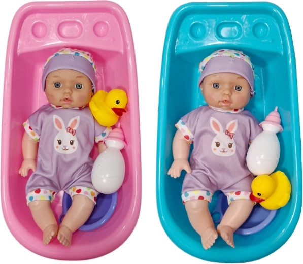 Tissebabydukke med badekar og tilbehør