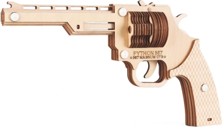 Træ 3D-puslespil revolver med elastikker