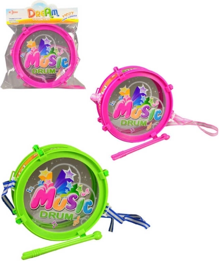 Børne plasttromme 20 cm med 2 trommestikker – 1 stk.