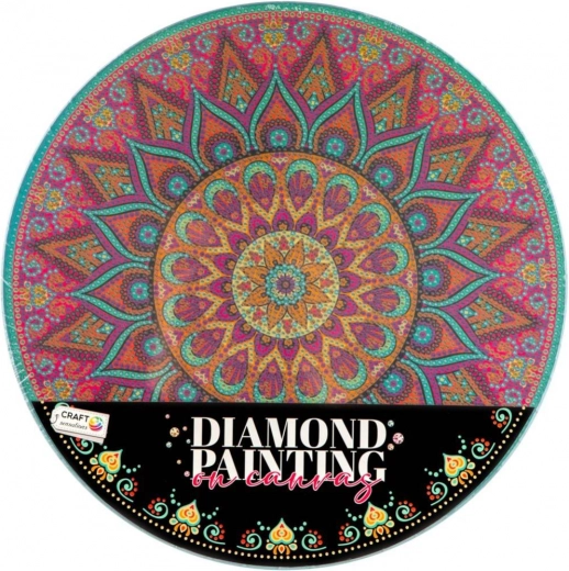 Kreativt diamantmalingssæt – mandala-blomst på rundt lærred 30 cm