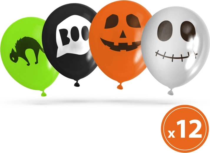 Sæt med Halloween-balloner med 4 motiver, 12 stk.