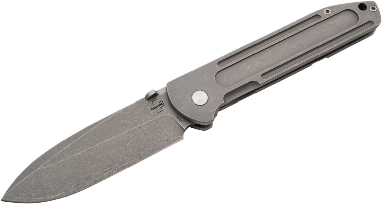 Böker Plus Evade foldekniv 9 cm med stonewash-finish og clip