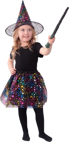 Børnekostume heks med stjerner og tutuskørt med hat