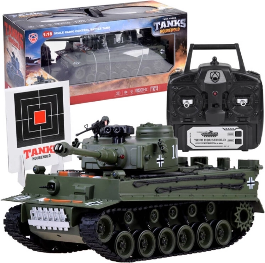 Stor RC-tank GERMAN TIGER 1:18 med skydning og LED