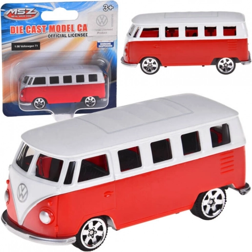 metalmodel VOLKSWAGEN T1 1:56 rød-hvid