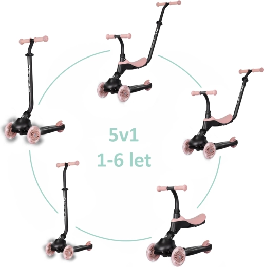 Qplay Sema Evo børneløbehjul og balancecykel med LED, coral pink