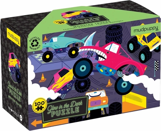Glødende Monster Trucks Puslespil fra Mudpuppy - 100 brikker