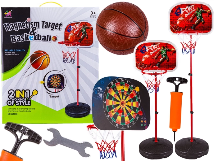 Børns spillesæt 2-i-1 basketball og magnetiske dartpile (dart) 166 cm