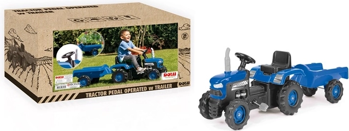 DOLU pedaldrevet traktor med trailer blå