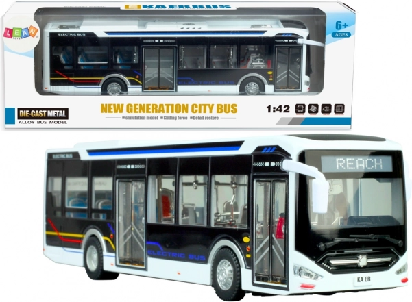 Elektrisk bybus 1:42 metal hvid med lys