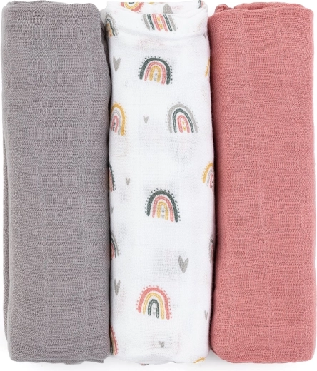 Bambus musselinbleer 3 stk Moussy Rose Rainbows 68 × 68 cm PETITE & MARS