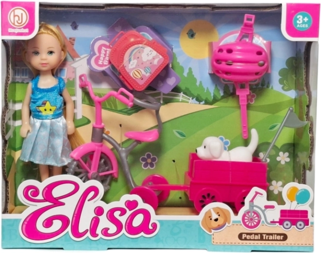 Dukke med cykel, trailer og tilbehør