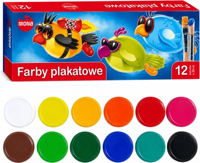 Skoleplakatfarver MONA 12 farver 20 ml