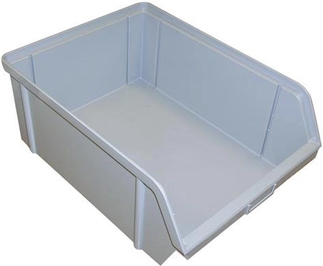 Opbevaringskasse med skråt frontpanel 300 × 200 × 142 mm, 20 kg, grå