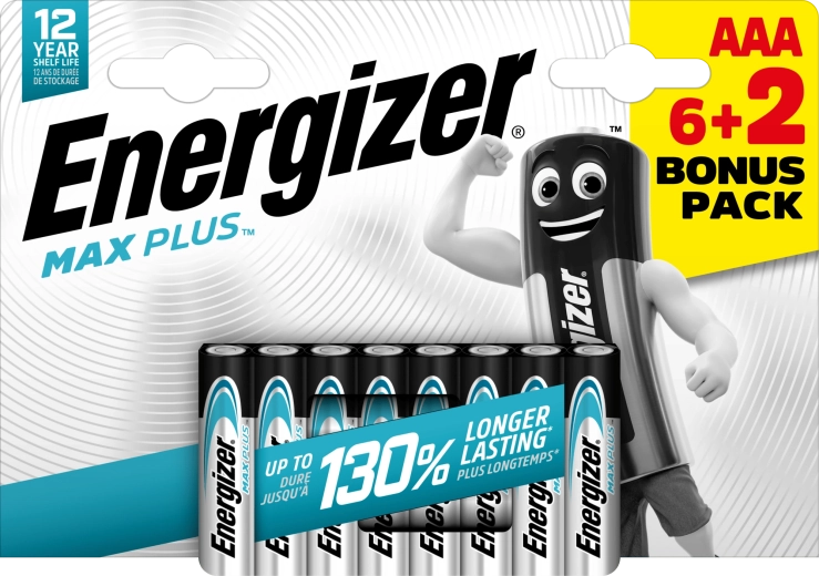 Energizer Max Plus AAA alkaliske batterier 6+2 stk.