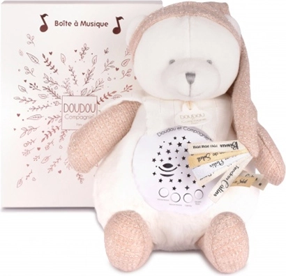 Doudou et Compagnie musikalsk natlampe med stjerneprojektion – lyserød bamse
