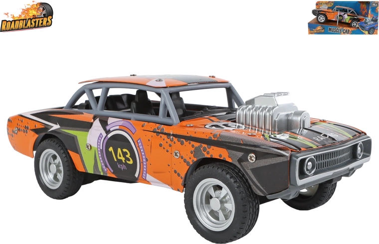 Roadblasters orange metalbil, muscle car med friktionsmotor (pull-back) - 1 stk.
