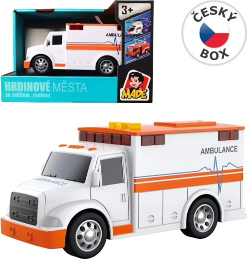 Ambulance på batterier med lys og lyd