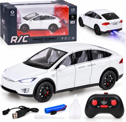Tesla Model X RC-bil med fjernbetjening i skala 1:22 med LED-belysning og røgeffekt