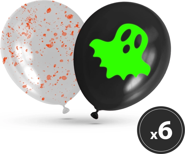 Sæt med selvlysende Halloween-balloner, 6 stk.