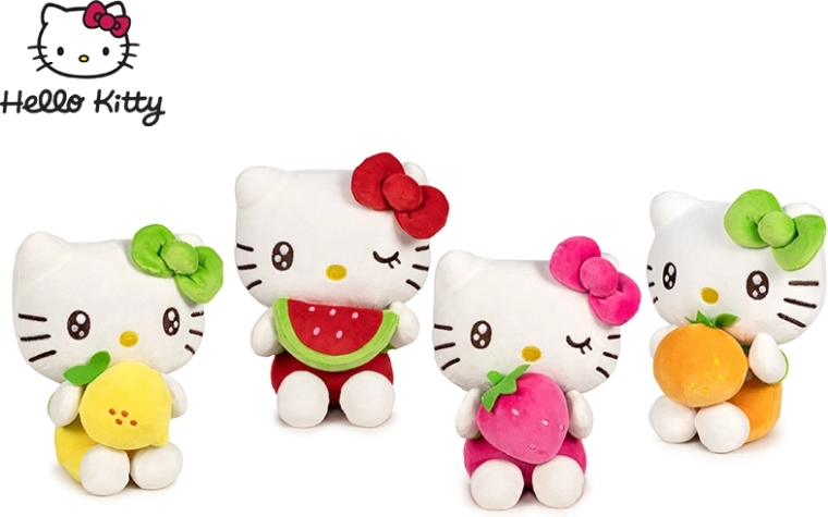 Hello Kitty plysbamse med frugt 16 cm, siddende (4 varianter)