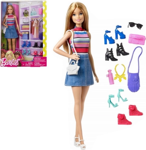 Barbie-dukke med sko og garderobe
