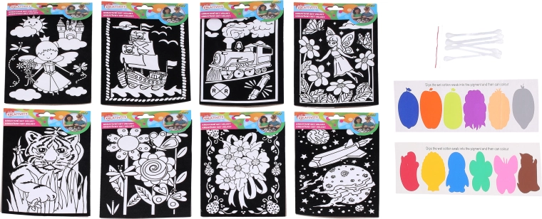Kreativt veloursæt 15,5 × 25 cm – farver og 6 pinde