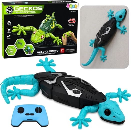 RC-gecko med fjernbetjening, klatrer på væggen, 360° rotation, blå