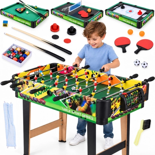 Multifunktionelt spillebord 4 i 1 – bordfodbold, billard, bordtennis og airhockey