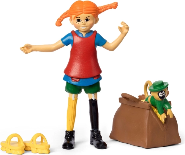 Pippi Langstrømpe-figur – legesæt med abe og kuffert