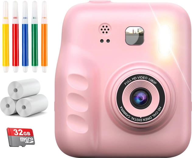 Renew Force børne digitalt instantkamera med printer (12 Mpx, SD 32 GB) – pink