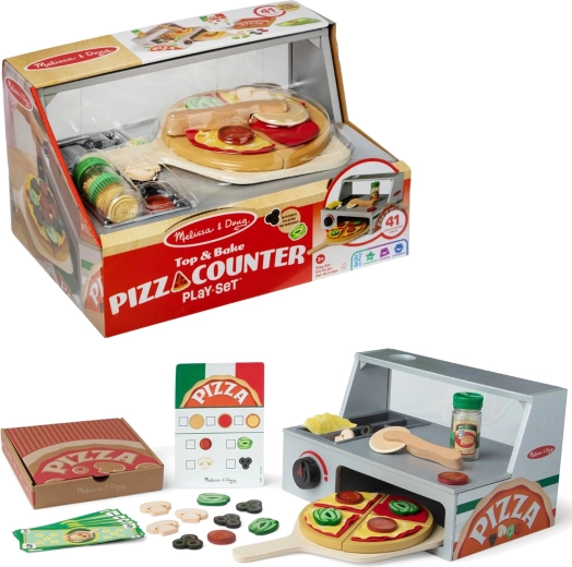 Melissa & Doug træpizzeria – pizzadisk med ovn og tilbehør (41 dele)