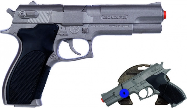 Politipistol sølv mat metal 8 skud